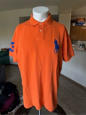 Ralph Lauren Orange Polo with Blue Pony Embroidery